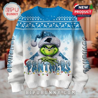 Carolina Panthers Grinch Ugly Christmas Sweater 2025