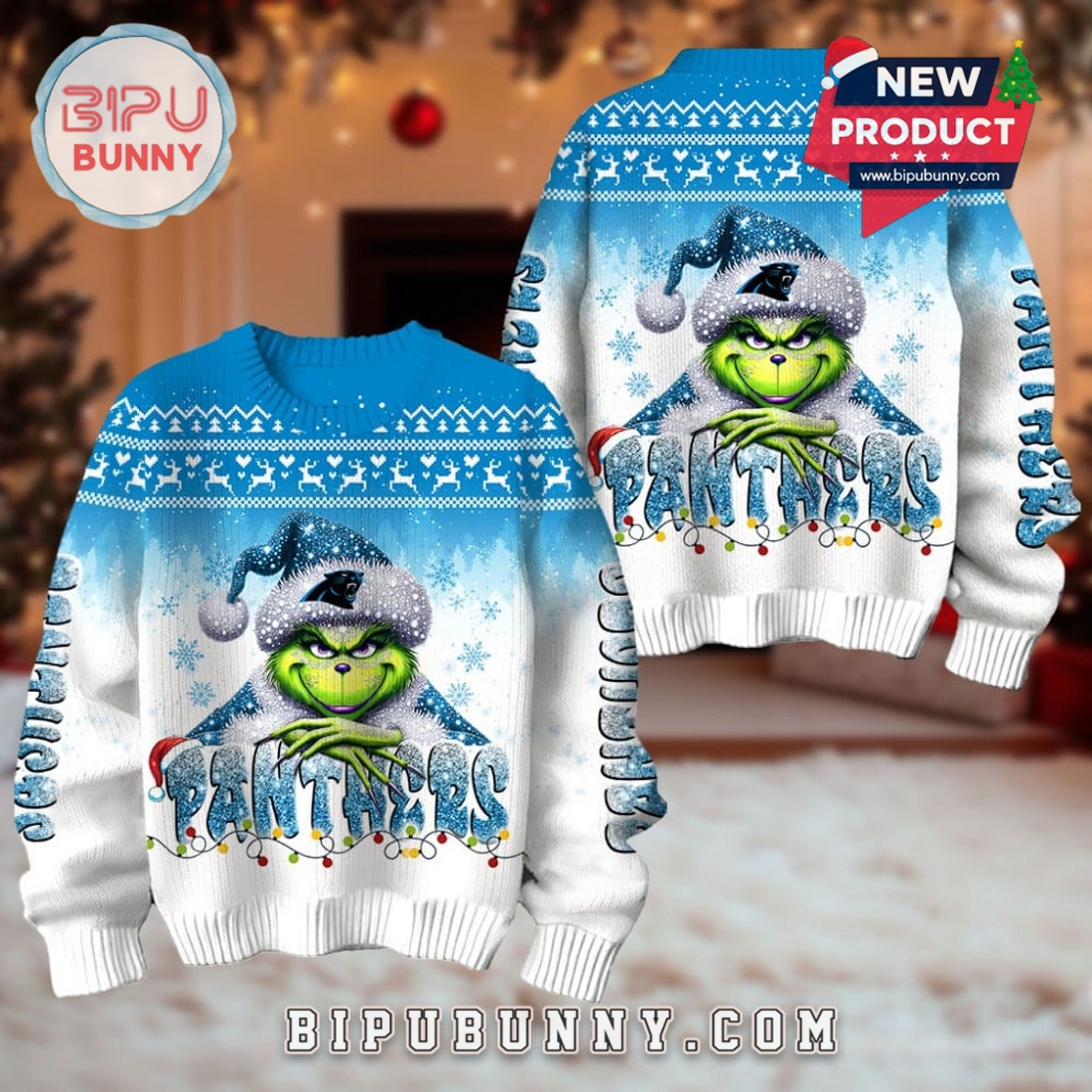 Carolina Panthers Grinch Ugly Christmas Sweater 2025 Carolina Panthers Grinch Ugly Christmas Sweater 2025