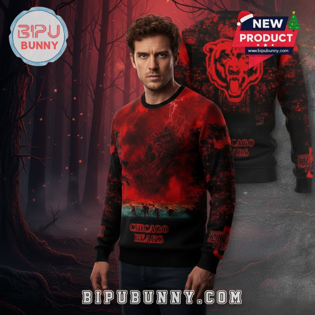 Chicago Bears x Stranger Things Ugly Sweater 2025 Chicago Bears x Stranger Things Ugly Sweater 2025