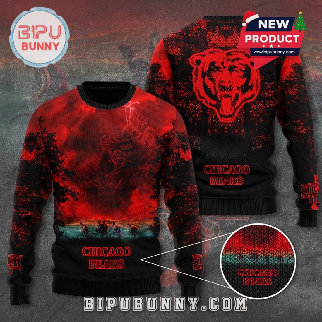Chicago Bears x Stranger Things Ugly Sweater 2025 Chicago Bears x Stranger Things Ugly Sweater 2025