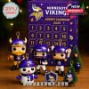 Front view of the Vikings advent calendar box with mini collectible characters, themed in purple and yellow, adding both sports excitement and holiday decoration!