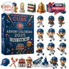 Mini figures and ornaments from the Chicago Cubs Advent Calendar 2025, showing diverse player designs and team-themed accessories.