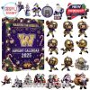 Lineup of all Washington Huskies mini figures and themed decorations included in the 2025 Advent Calendar!