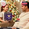 Little girl gifting Washington Huskies 2025 calendar to dad in holiday home setting!