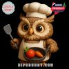 An adorable owl in chef attire holds a black skillet and bright vegetables, making it a great decoration for food lovers or kitchen-themed trees!