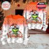 Paired front and back layout of the Cincinnati Bengals ugly Christmas sweater featuring the Grinch, festive ornaments, and bold Bengals branding in a snowy Christmas-themed backdrop!