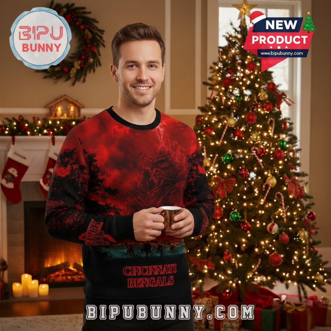 Cincinnati Bengals x Stranger Things Ugly Sweater 2025 Cincinnati Bengals x Stranger Things Ugly Sweater 2025