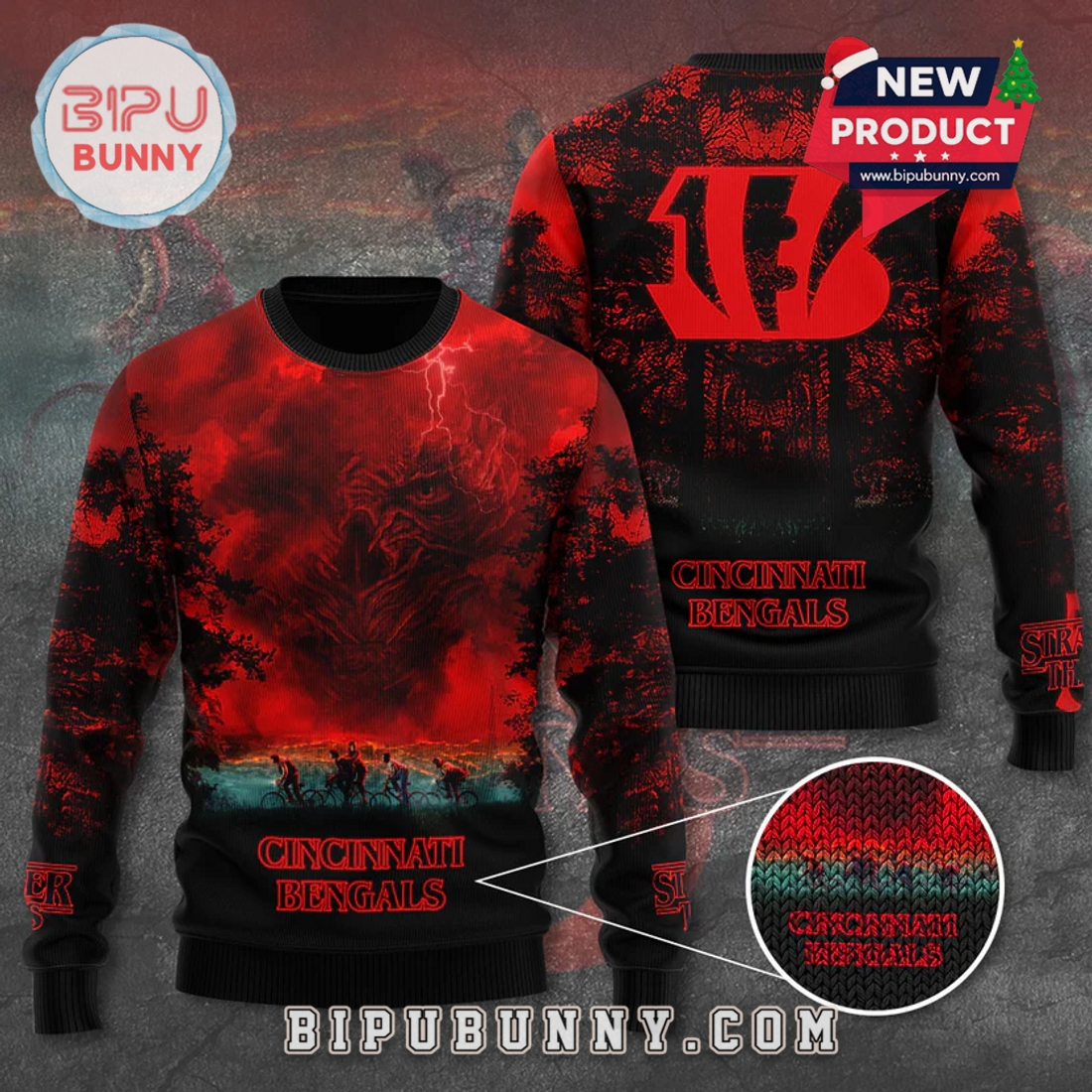 Cincinnati Bengals x Stranger Things Ugly Sweater 2025 Cincinnati Bengals x Stranger Things Ugly Sweater 2025