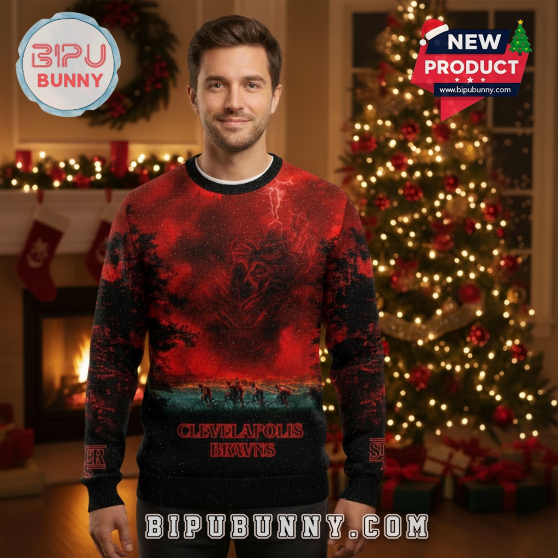 Cleveland Browns x Stranger Things Ugly Sweater 2025 Cleveland Browns x Stranger Things Ugly Sweater 2025
