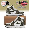 Detroit Lions custom high-top sneakers with camouflage base, pink swoosh, NFL logos, and U.S. Veterans tribute. Personalization is available with the custom name tag.