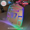 A multicolored LED light in the shape of a hockey jersey with custom name and number for a colorful atmosphere.