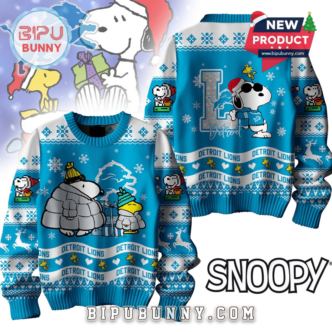 Detroit Lions NFL Peanuts Snoopy Ugly Sweater 2025 Detroit Lions NFL Peanuts Snoopy Ugly Sweater 2025