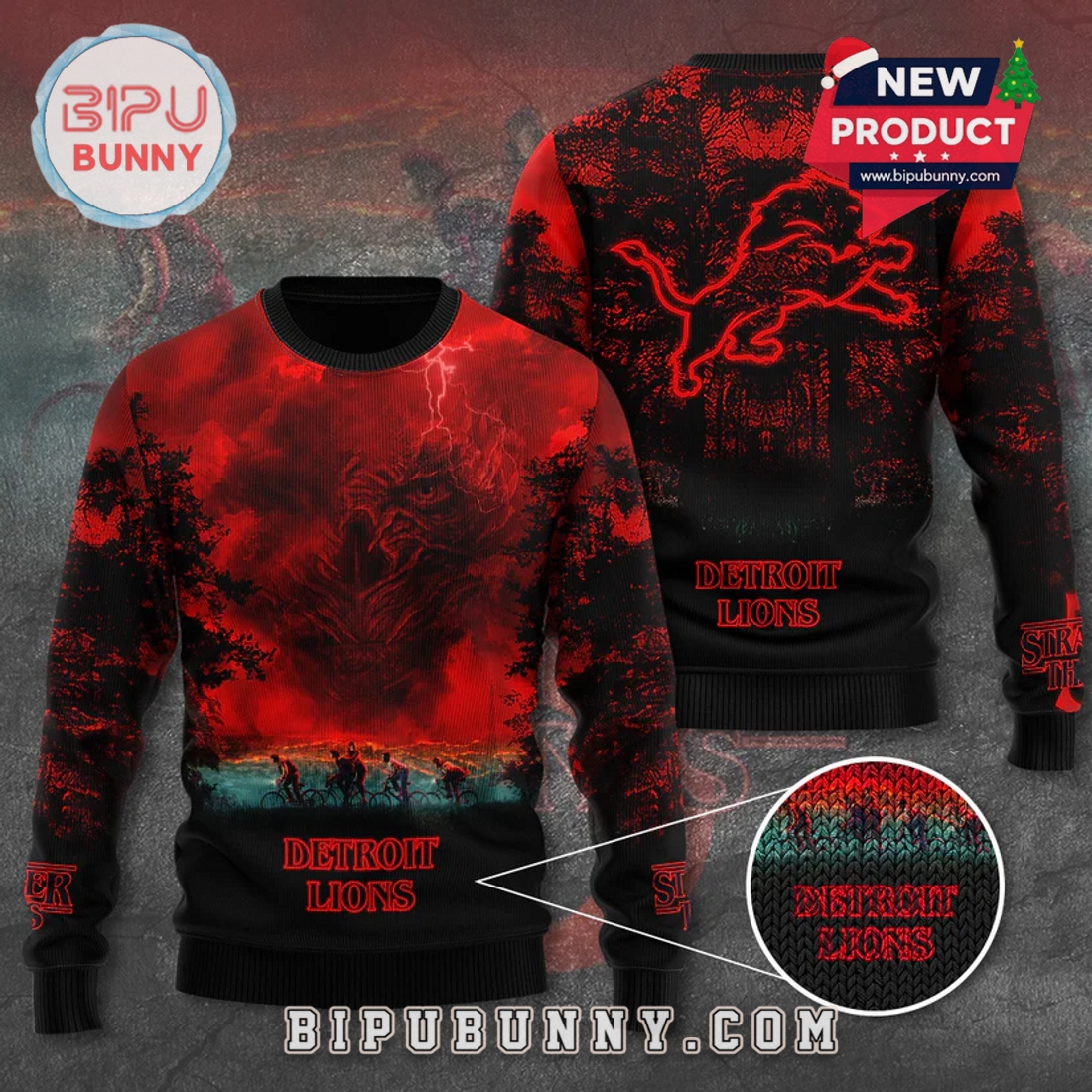 Detroit Lions x Stranger Things Ugly Sweater 2025 Detroit Lions x Stranger Things Ugly Sweater 2025