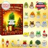 Bright red advent calendar for 2025 with Christmas lights and 24 small crochet figures offering emotional support through cheerful sayings!