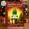 Vibrant advent calendar box with emotional support pickle plush, festive lights, and golden Christmas atmosphere!