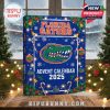 Front view of the Florida Gators advent calendar with blue, orange, and green holiday design surrounded by Christmas decor!