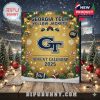Close-up of the Georgia Tech Advent Calendar 2025 featuring gold and blue team branding in a snowy stadium setting with Christmas décor.