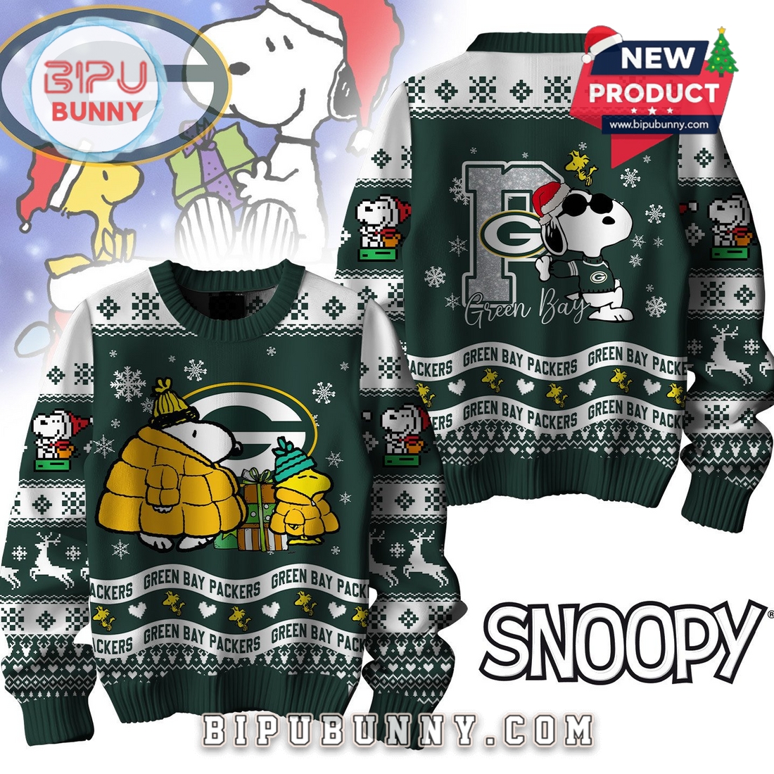 Green Bay Packers NFL Peanuts Snoopy Ugly Sweater 2025 Green Bay Packers NFL Peanuts Snoopy Ugly Sweater 2025