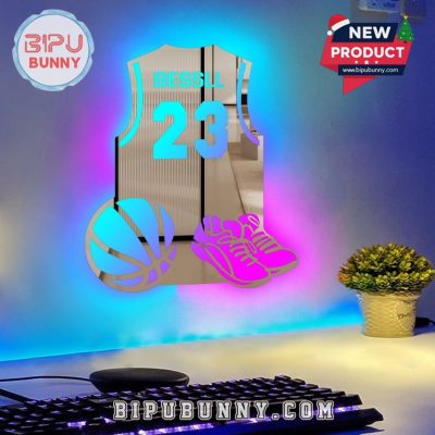 Jersey Mirror Light With Custom Name Number For Basketball Lovers Jersey Mirror Light With Custom Name Number For Basketball Lovers