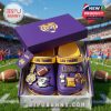 LSU Tigers Crocs in box on football field with crowd in background and game props around!