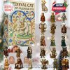 Whimsical cat-themed advent calendar with miniature costumed characters in medieval holiday setting!
