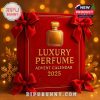 Elegant red and gold advent calendar box styled for fragrance lovers, with bows and holiday charm!