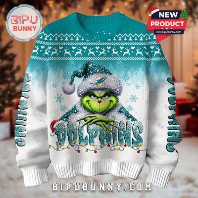 Miami Dolphins Grinch Ugly Christmas Sweater 2025