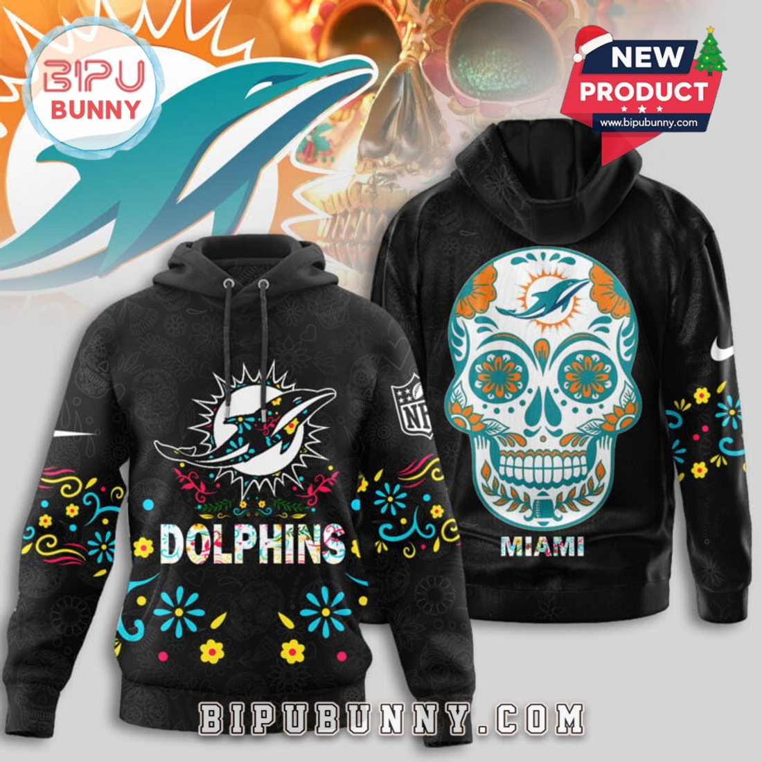 Miami Dolphins NFL Dia de los Muertos Limited Editions Hoodie Miami Dolphins NFL Dia de los Muertos Limited Editions Hoodie