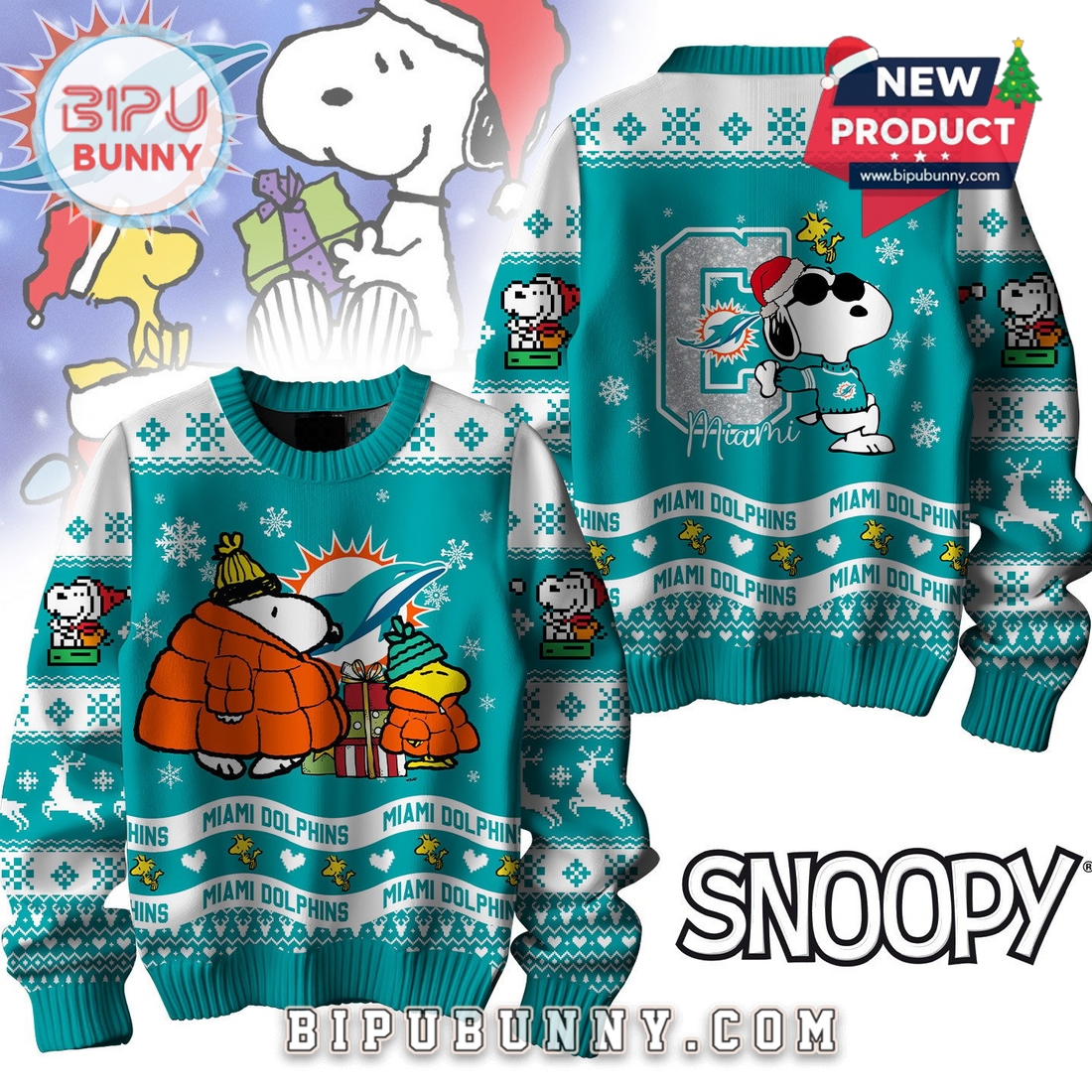 Miami Dolphins NFL Peanuts Snoopy Ugly Sweater 2025 Miami Dolphins NFL Peanuts Snoopy Ugly Sweater 2025