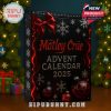 Christmas gift exchange with a young girl giving a Mötley Crüe 2025 advent calendar to an adult near a decorated tree!