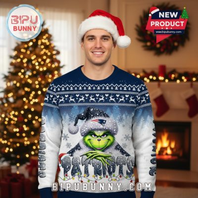 New England Patriots Grinch Ugly Christmas Sweater 2025