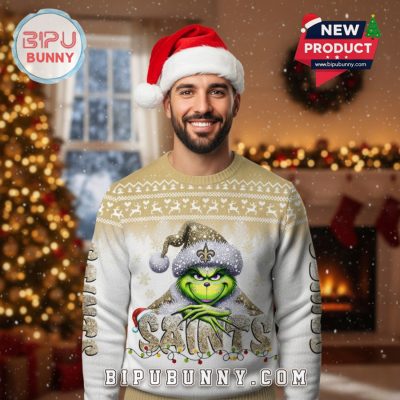 New Orleans Saints Grinch Ugly Christmas Sweater 2025