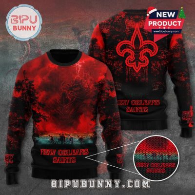 New Orleans Saints x Stranger Things Ugly Sweater 2025