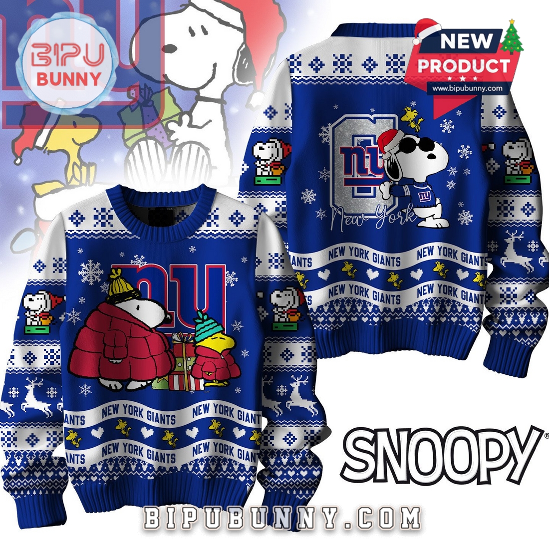 New York Giants NFL Peanuts Snoopy Ugly Sweater 2025 New York Giants NFL Peanuts Snoopy Ugly Sweater 2025