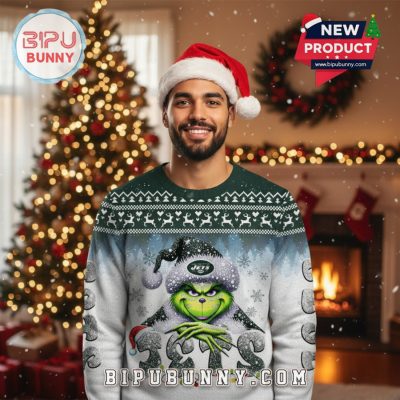 New York Jets Grinch Ugly Christmas Sweater 2025