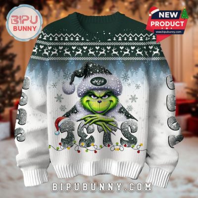 New York Jets Grinch Ugly Christmas Sweater 2025