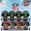 Multiple NFL team ugly sweaters with Drink Up Grinch design and custom name-number options!