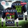 Front and back view of Drink Up Cowboys sweater with custom name and number!