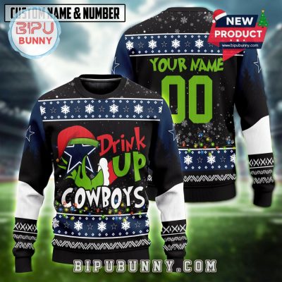 NFL Drink Up Grinch Ugly Christmas Sweater 2025