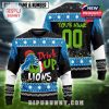 Lions Drink Up Grinch sweater in blue with personalized back design!