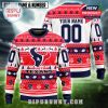 Front and back view of Houston Texans Christmas sweater with red holiday patterns and custom print!