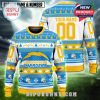 Chargers festive Christmas sweater with blue and yellow design and custom number on back!