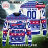Buffalo Bills holiday sweater with red-blue details and large custom number on the back!