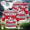 Chiefs ugly sweater with Disney characters in red Christmas design and snowflake borders!