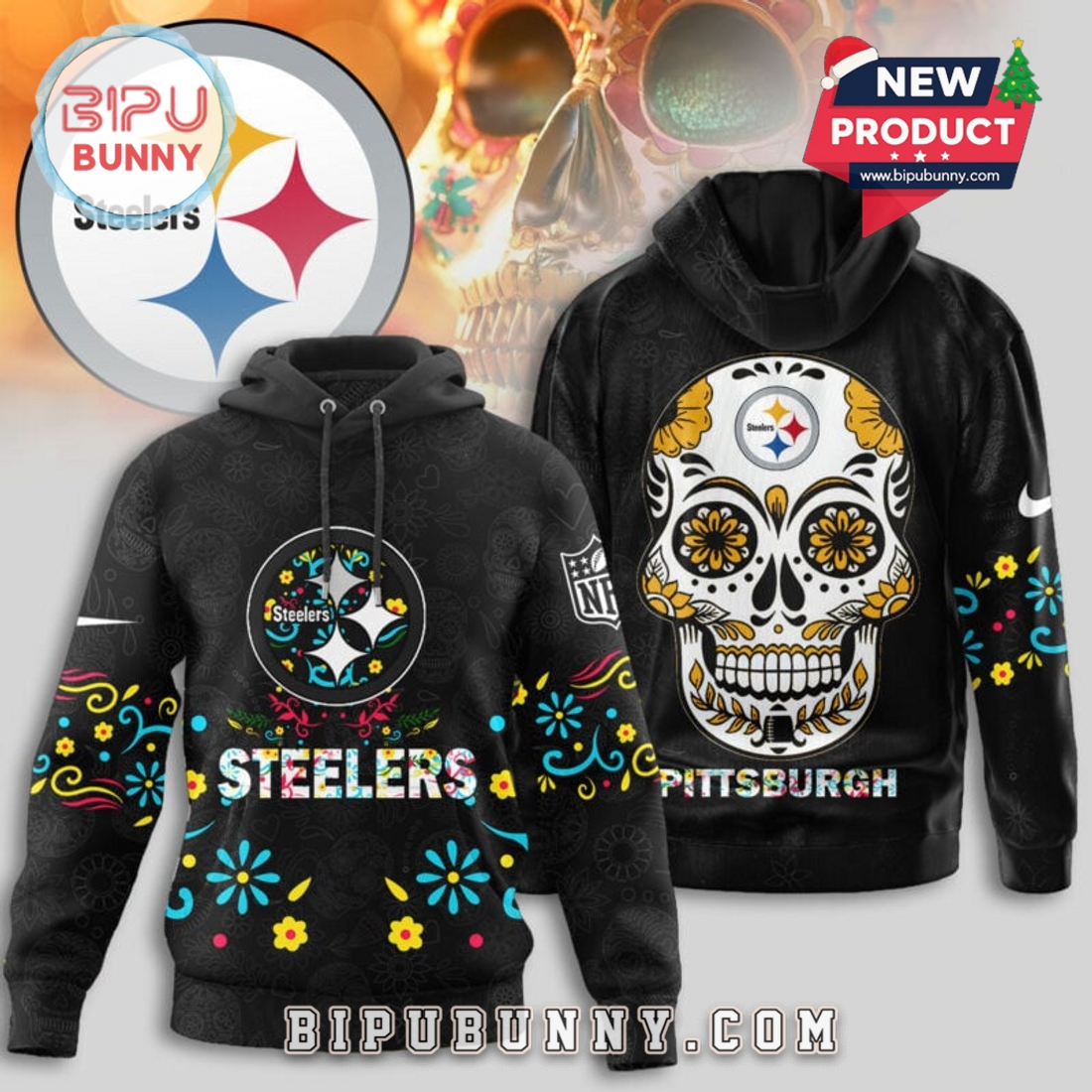 Pittsburgh Steelers NFL Dia de los Muertos Limited Editions Hoodie Pittsburgh Steelers NFL Dia de los Muertos Limited Editions Hoodie