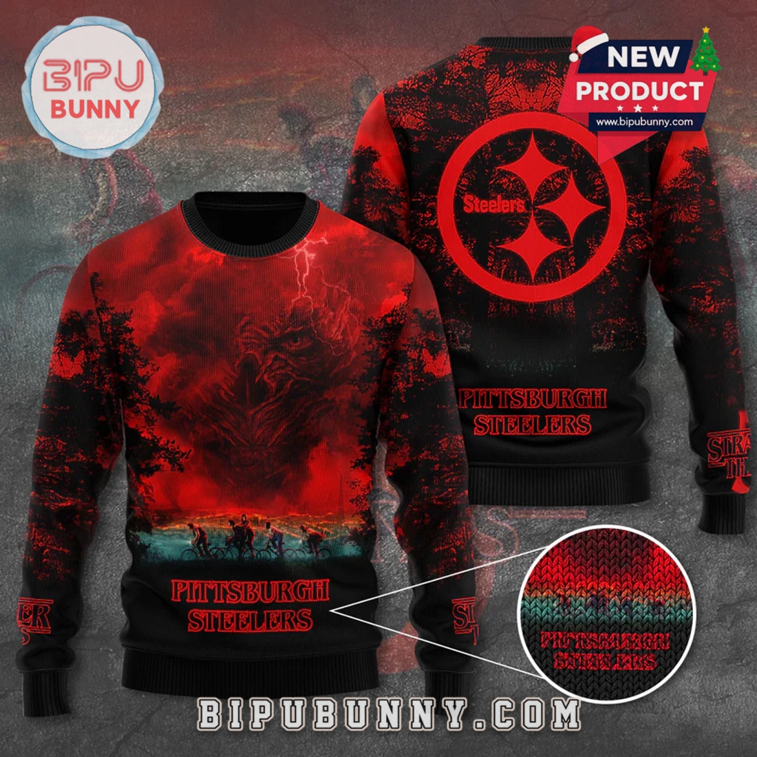 Pittsburgh Steelers x Stranger Things Ugly Sweater 2025 Pittsburgh Steelers x Stranger Things Ugly Sweater 2025