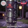 Close-up view of the Stanley Hocus Pocus travel mug with detailed Halloween illustrations and quotes.