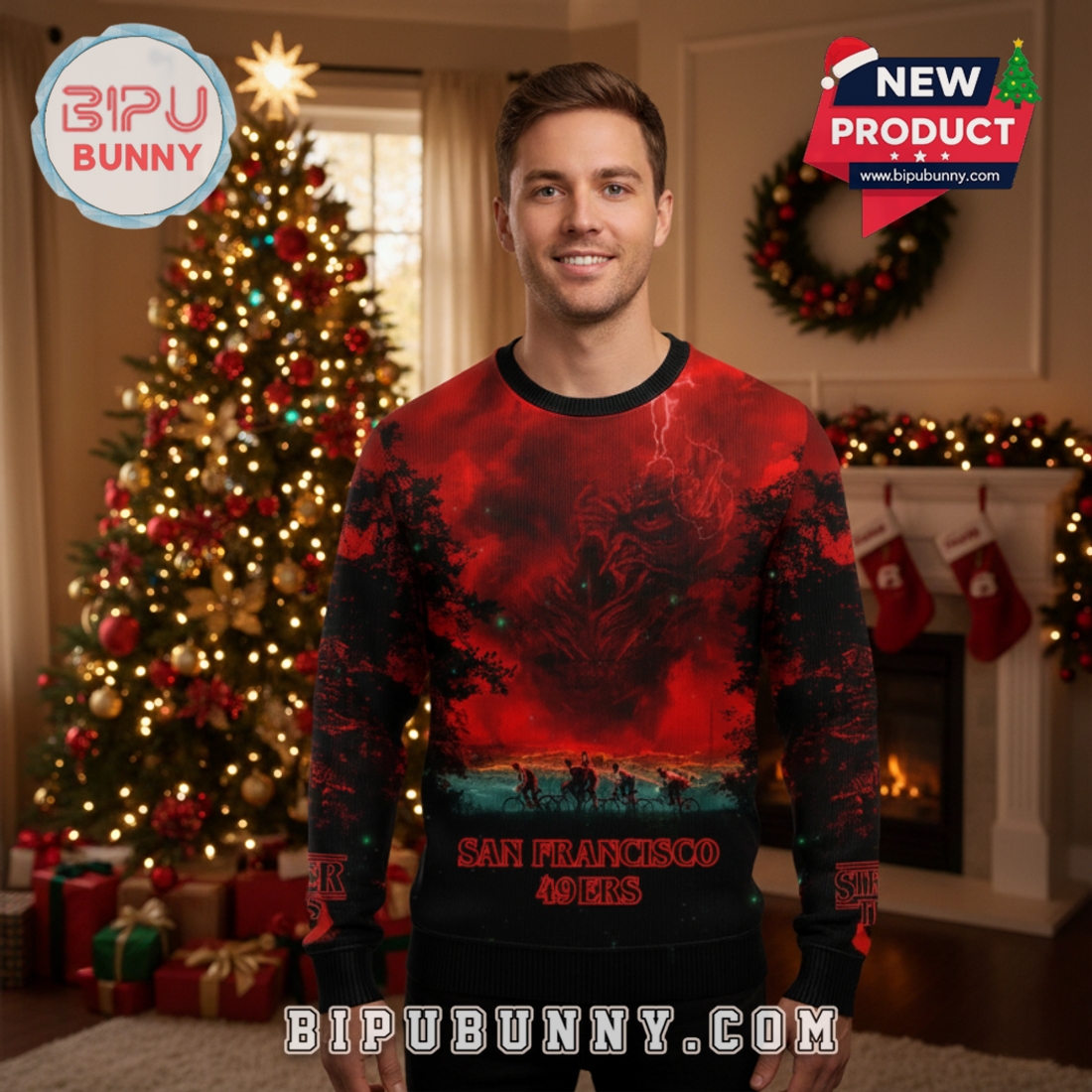 San Francisco 49ers x Stranger Things Ugly Sweater 2025 San Francisco 49ers x Stranger Things Ugly Sweater 2025