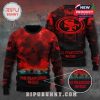 San Francisco 49ers Stranger Things sweater front and back with knit detail zoom!