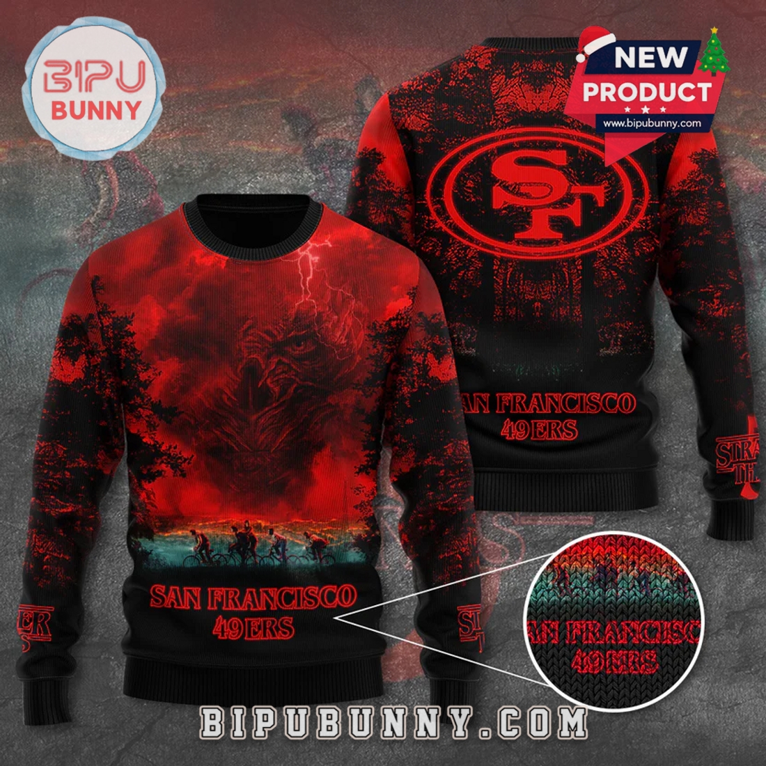 San Francisco 49ers x Stranger Things Ugly Sweater 2025 San Francisco 49ers x Stranger Things Ugly Sweater 2025